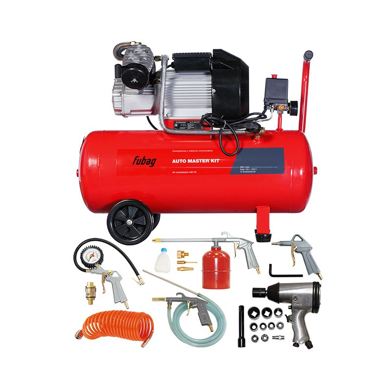 Компрессор коаксиальный поршневой AUTO MASTER KIT + 10 предметов FUBAG